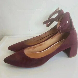 Linea Paolo Burgundy Seude Shoes with Double Ankle Strap and Block Heel size 6